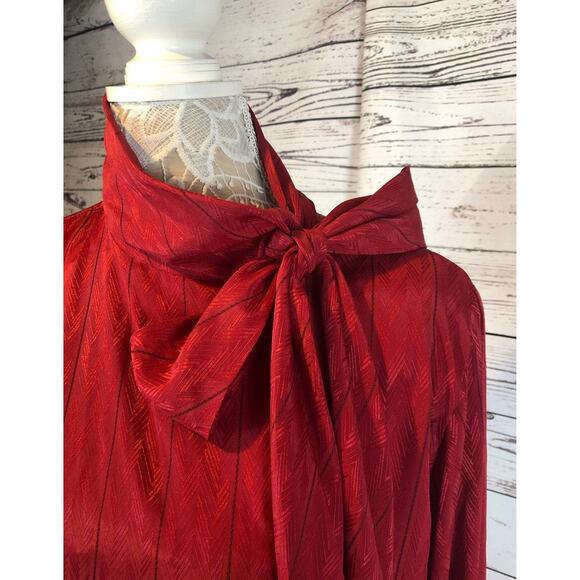 NWT Vintage David Matthew Red blouse with side necktie size 16 - Picture 7 of 12